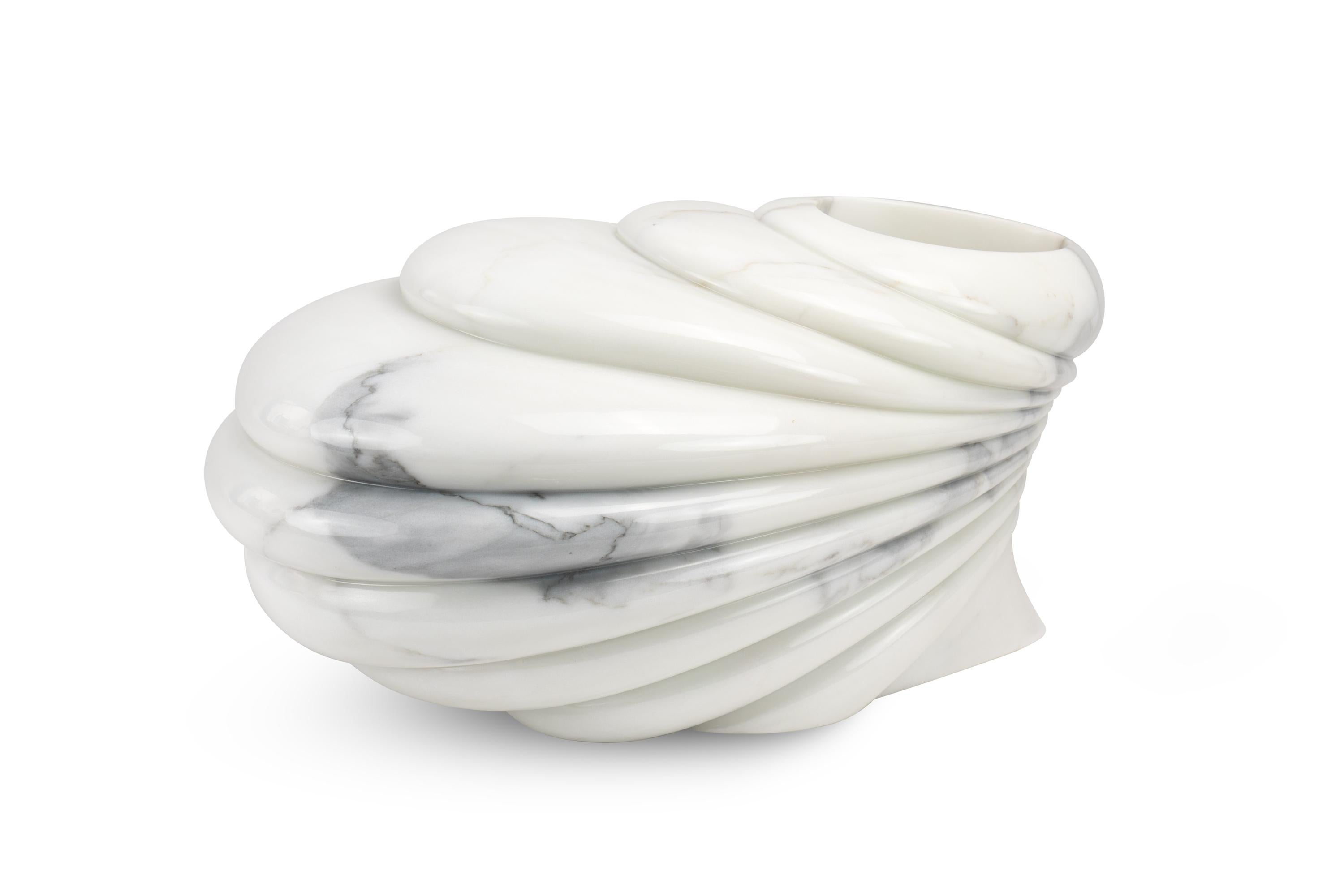 Italian Sculptural Vase in White Statuary Marble Handmade Italy Collectible Design For Sale