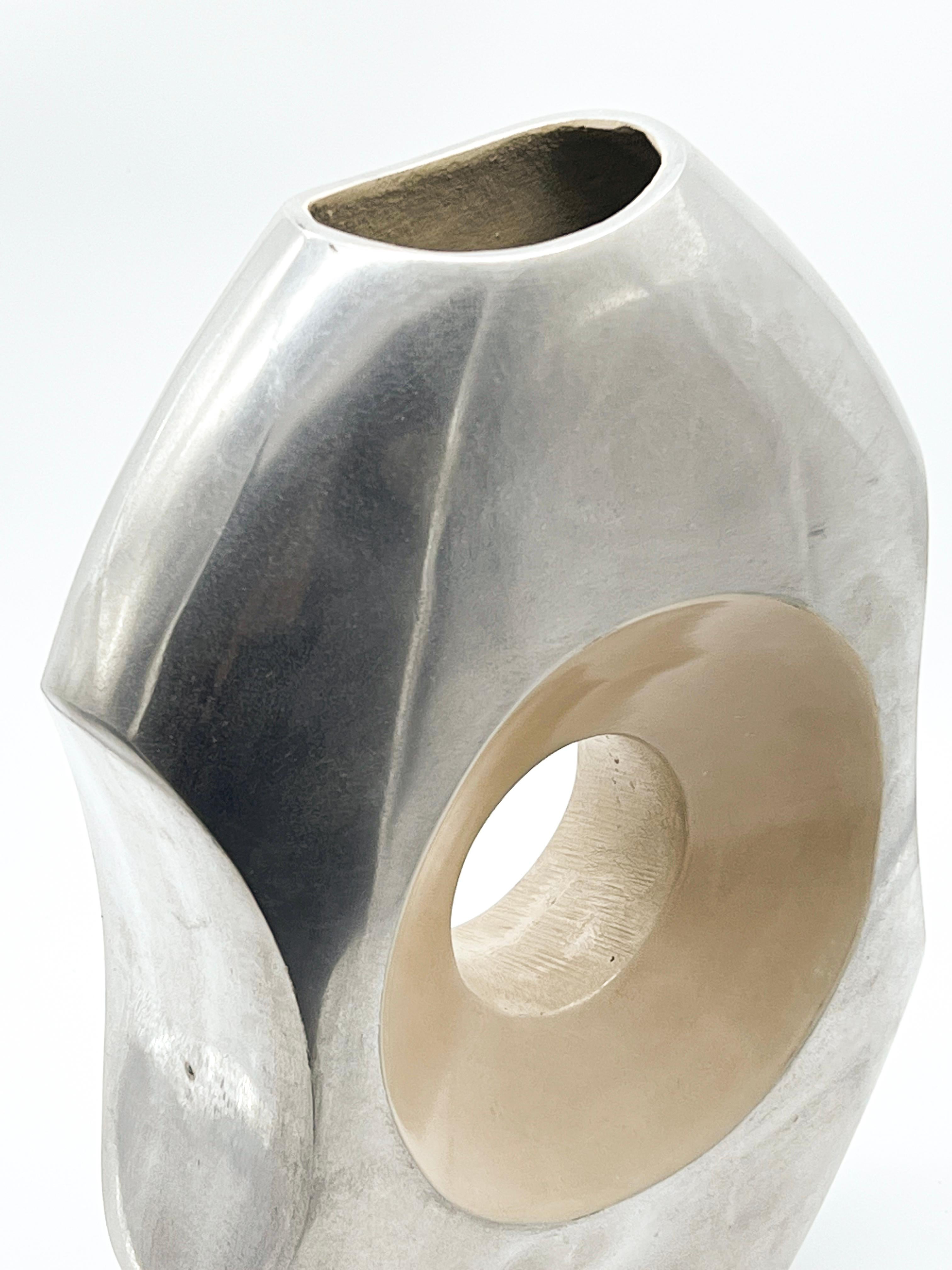 Big Sculptural Space Age Vase, Cast Aluminium, Italian Collectible Decorative In Good Condition For Sale In Milano, IT