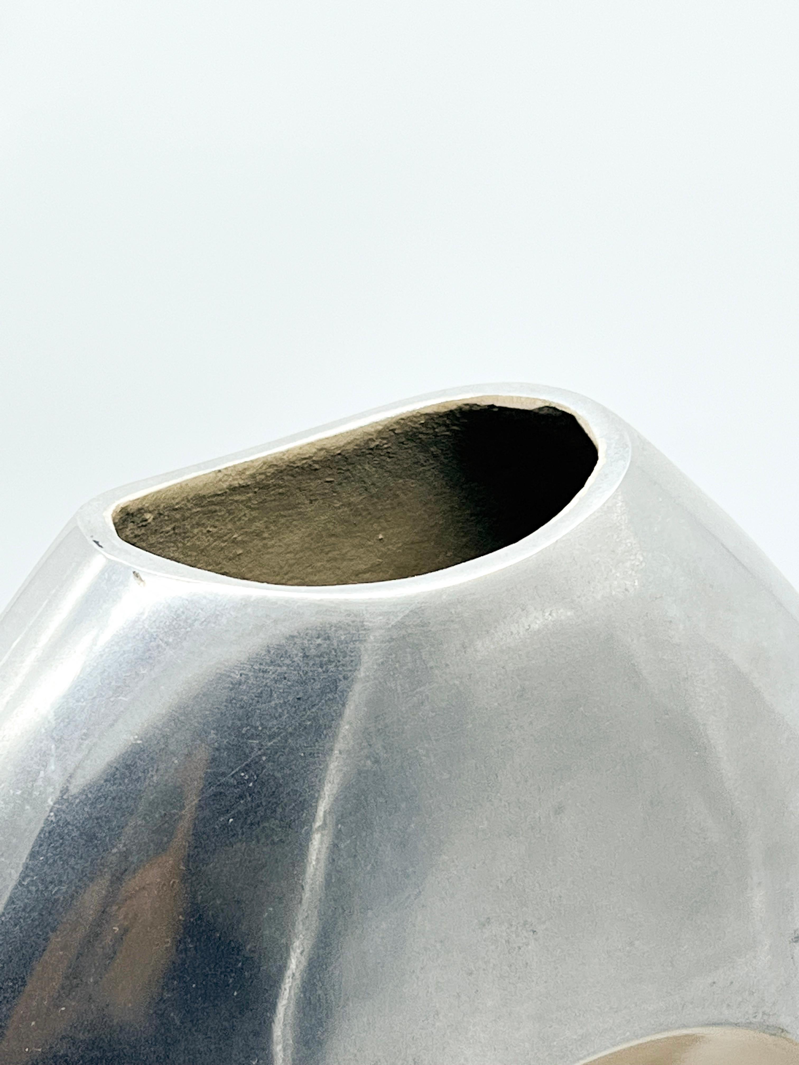 Late 20th Century Big Sculptural Space Age Vase, Cast Aluminium, Italian Collectible Decorative For Sale
