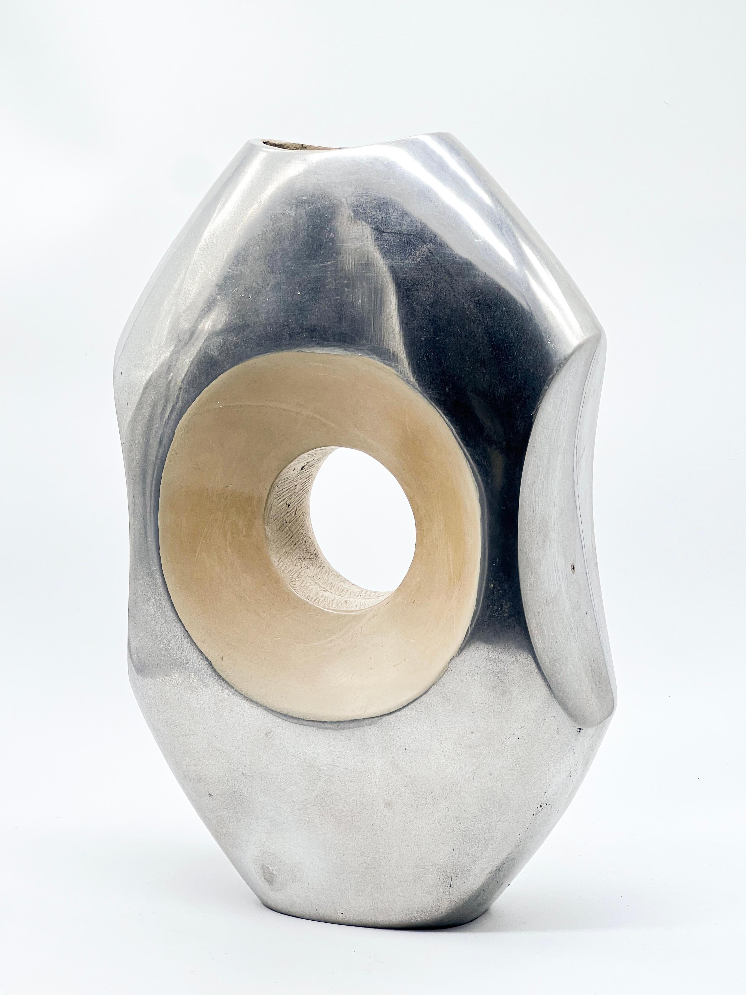 Big Sculptural Space Age Vase, Cast Aluminium, Italian Collectible Decorative For Sale 1