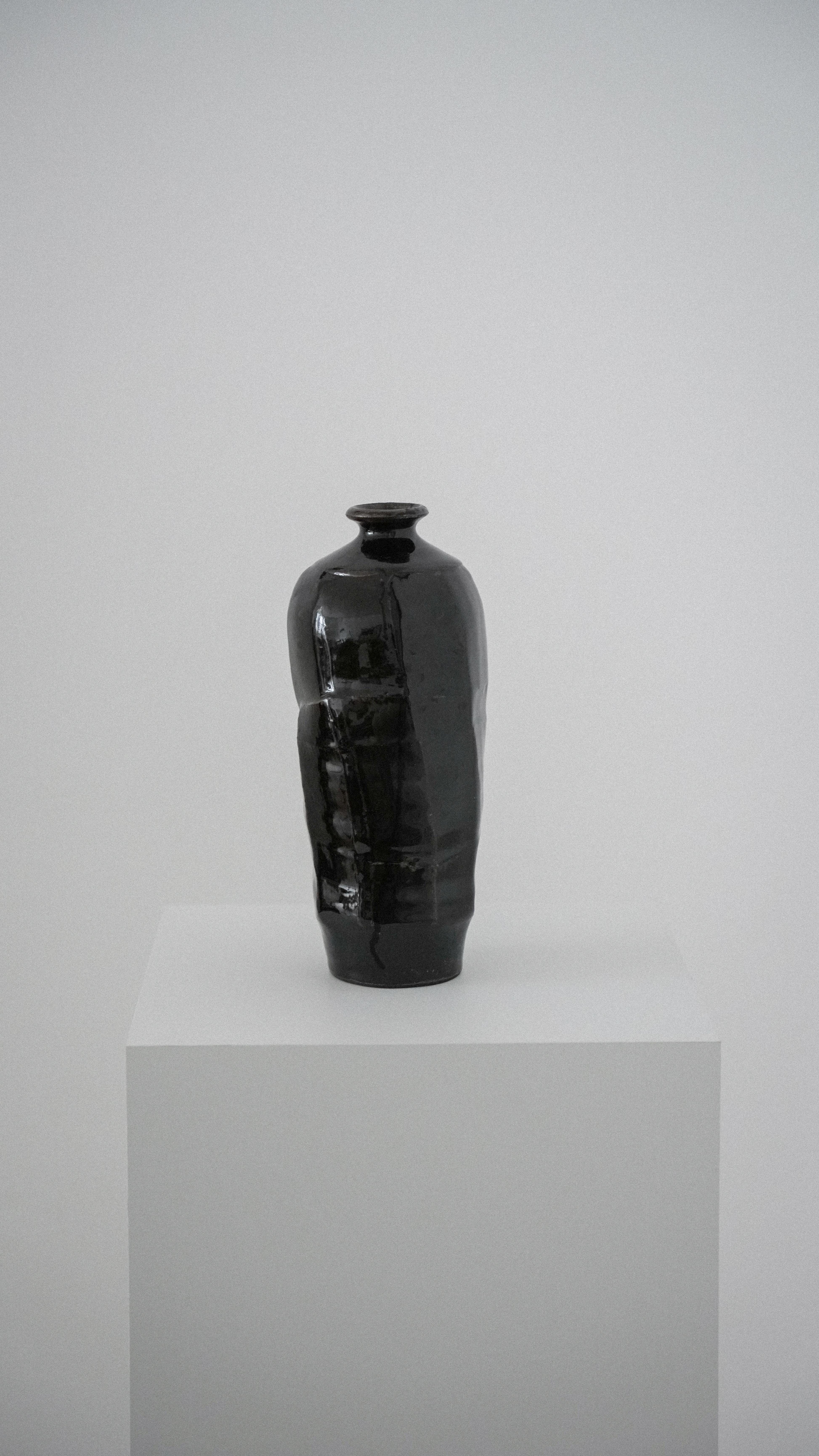 Glazed Sculptural Vase with Tenmoku Glaze For Sale