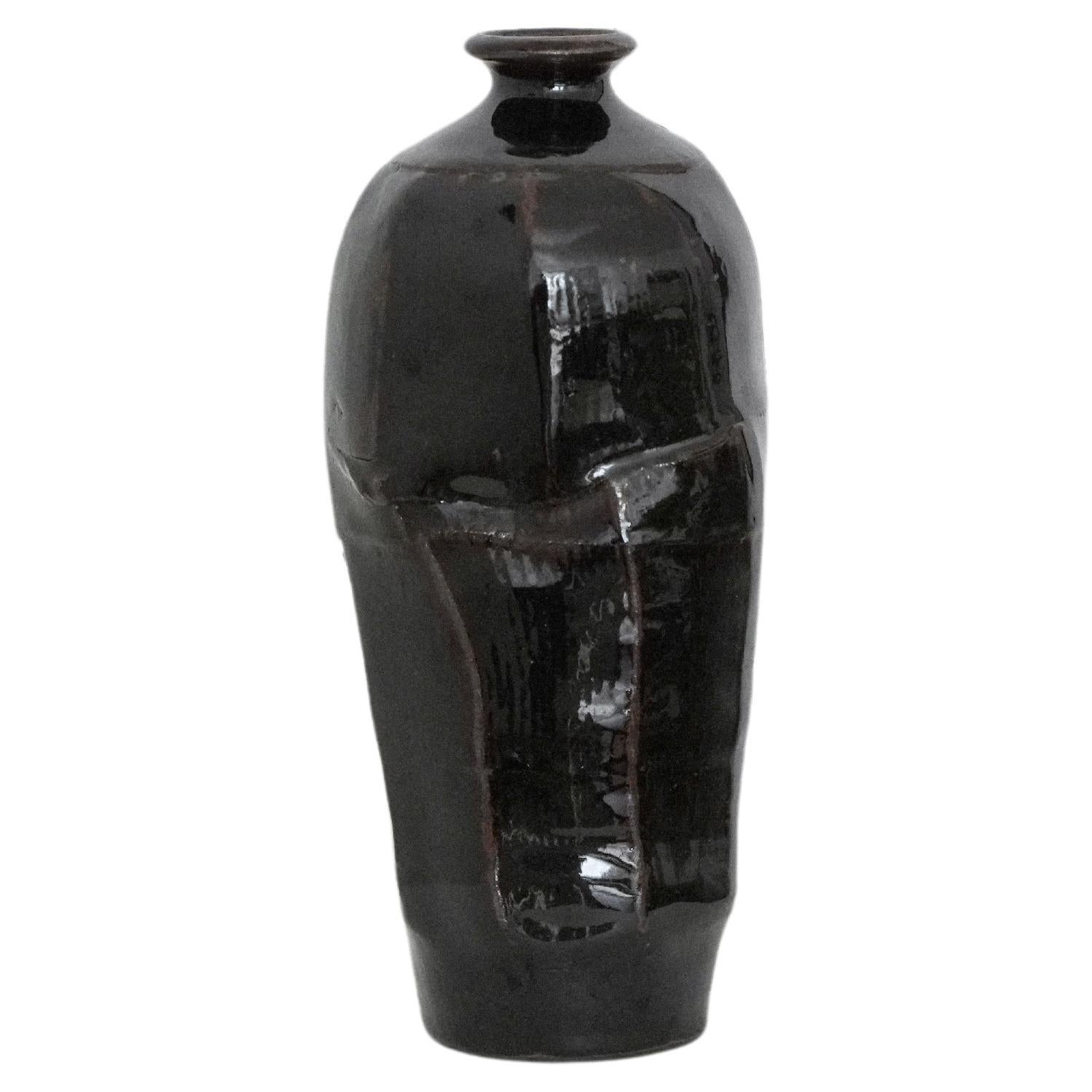 Sculptural Vase with Tenmoku Glaze For Sale