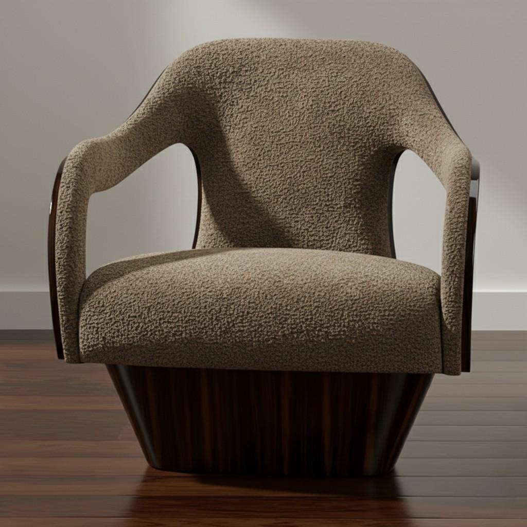Mid-Century Modern Fauteuil sculptural en velours et structure en bois d'ébène naturel brillant-Jose De Castro en vente