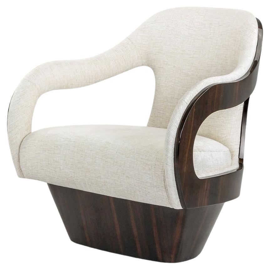 Skulpturaler Samt-Sessel In Glänzend Natürlich Ebenholz Struktur-Jose De Castro (Handgefertigt) im Angebot