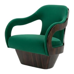 Sculptural Velvet Armchair In Glossy Natural Ebony Wood Structure-Jose De Castro