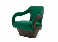 Sculptural Velvet Armchair In Glossy Natural Ebony Wood Structure-Jose De Castro