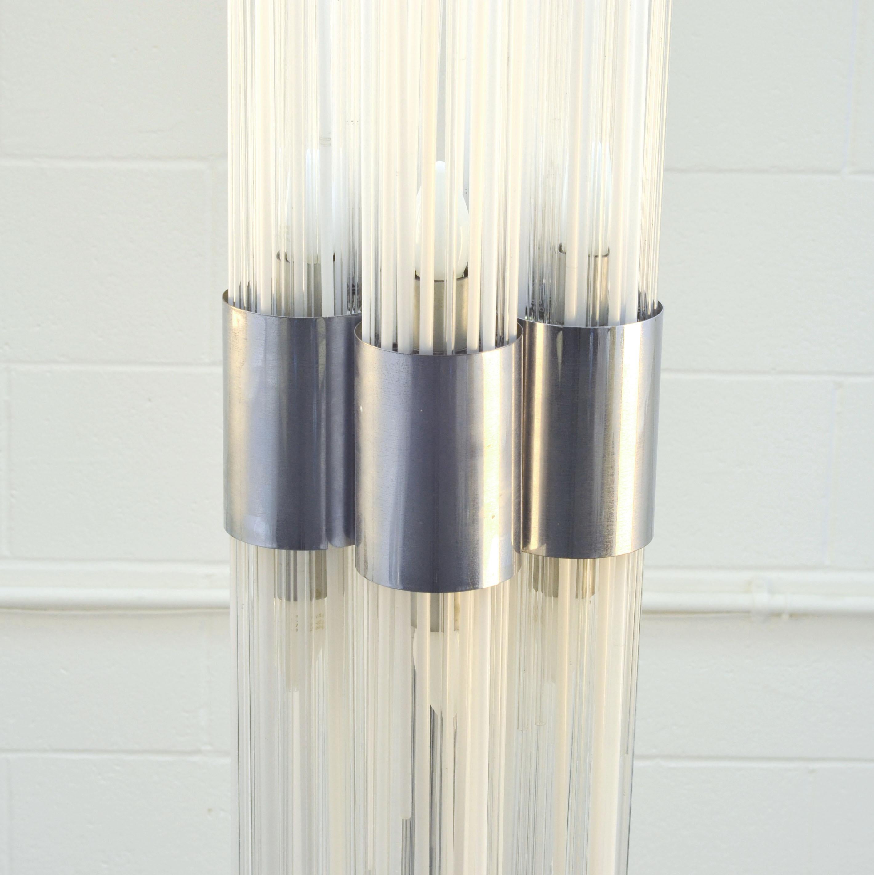 Sculptural Art Floor Lamp in Reed Glass Rods on Chrome Stand In Italy 1960's  For Sale 3