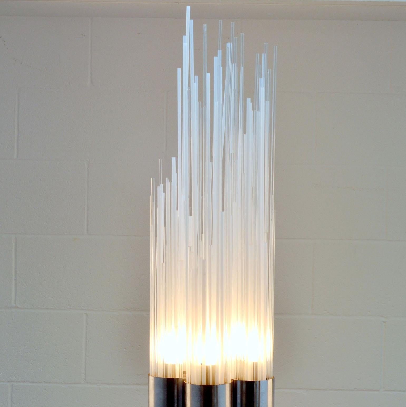 Sculptural Art Floor Lamp in Reed Glass Rods on Chrome Stand In Italy 1960's  For Sale 4