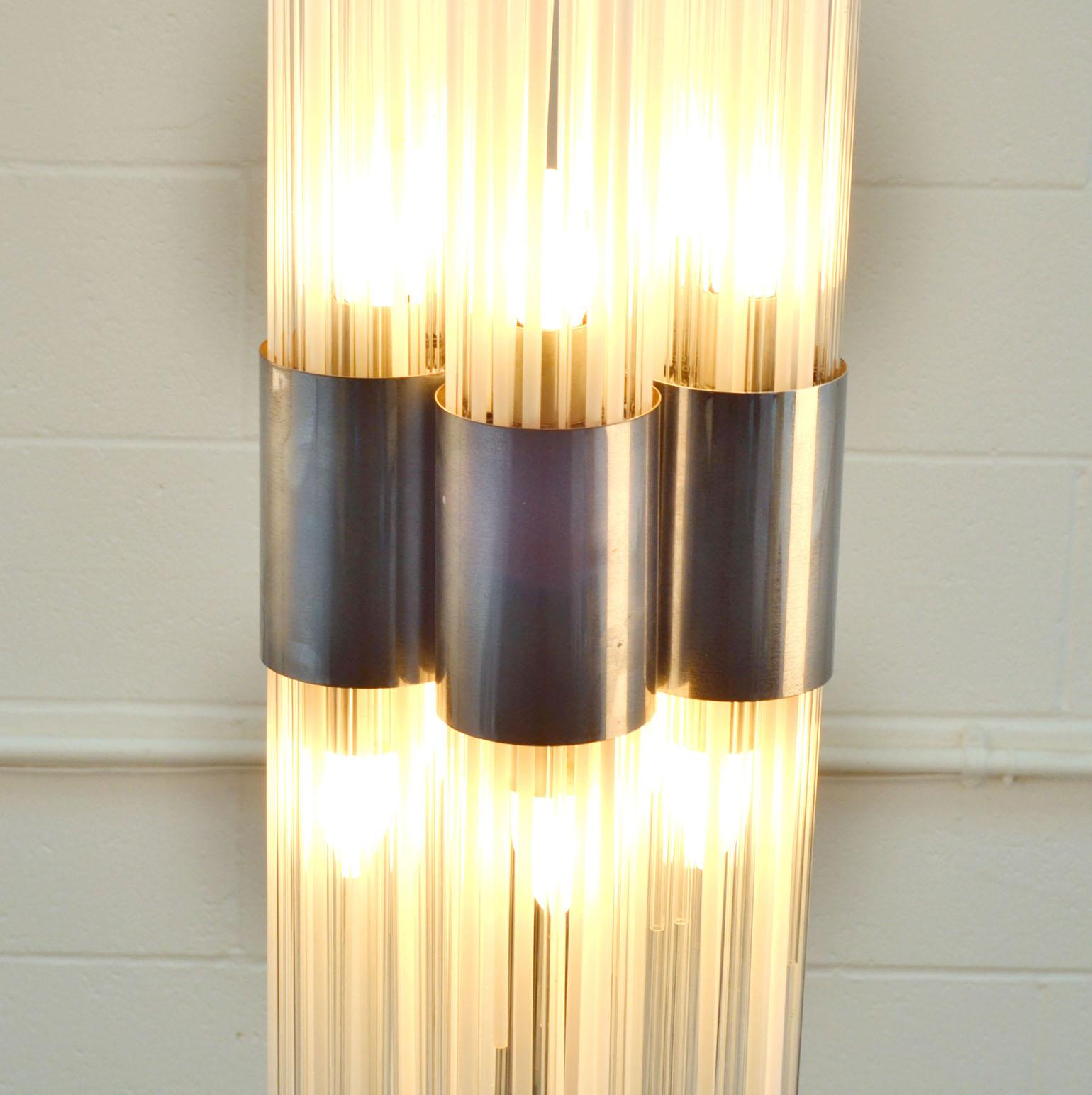 Sculptural Art Floor Lamp in Reed Glass Rods on Chrome Stand In Italy 1960's  For Sale 5