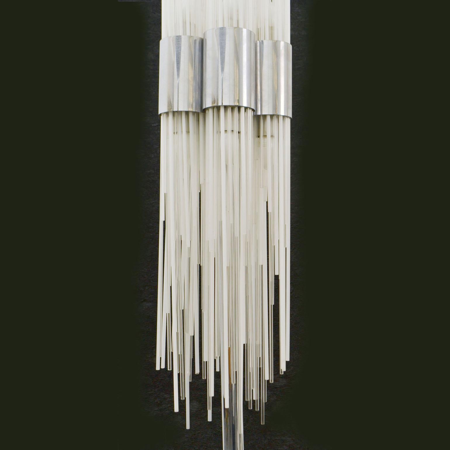 Reeded Glass Sculptural Art Floor Lamp in Reed Glass Rods on Chrome Stand In Italy 1960's  For Sale