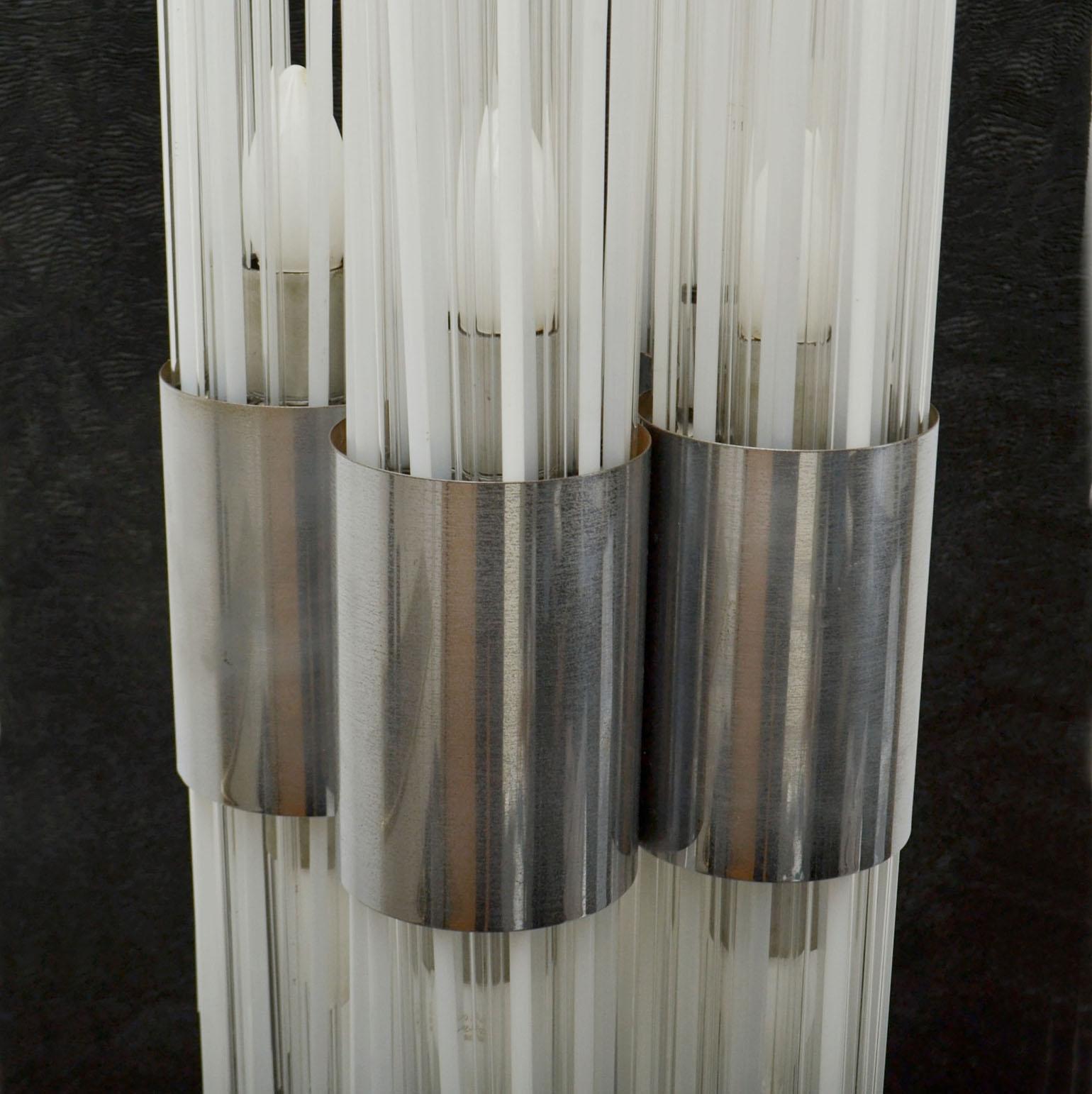 Sculptural Art Floor Lamp in Reed Glass Rods on Chrome Stand In Italy 1960's  For Sale 1