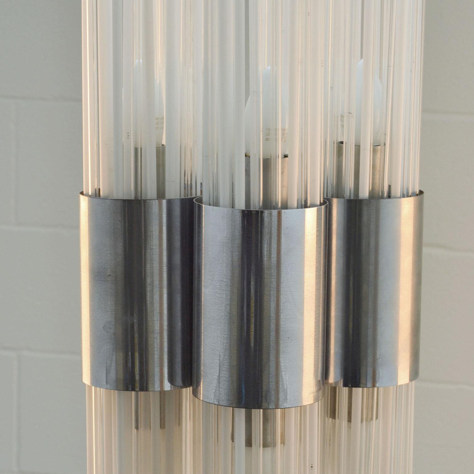 Sculptural Art Floor Lamp in Reed Glass Rods on Chrome Stand In Italy 1960's  For Sale 2