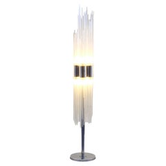 Sculptural Venini Art Floor Lamp in Reeded Glass Rods on Chrome Stand