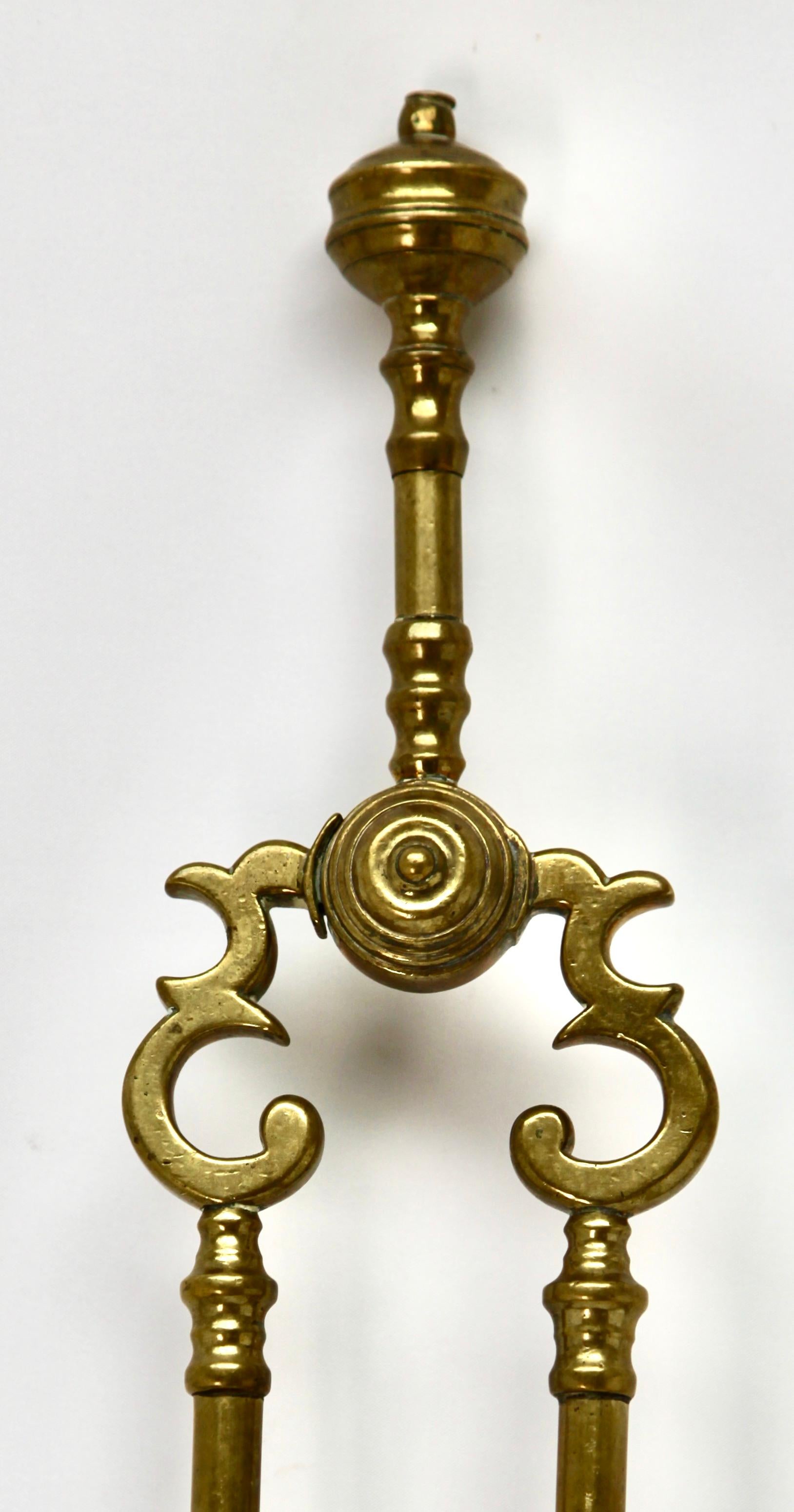 Sculptural Very Decorative Solid Brass Three-Piece Fire Tool Set, 1870s 6
