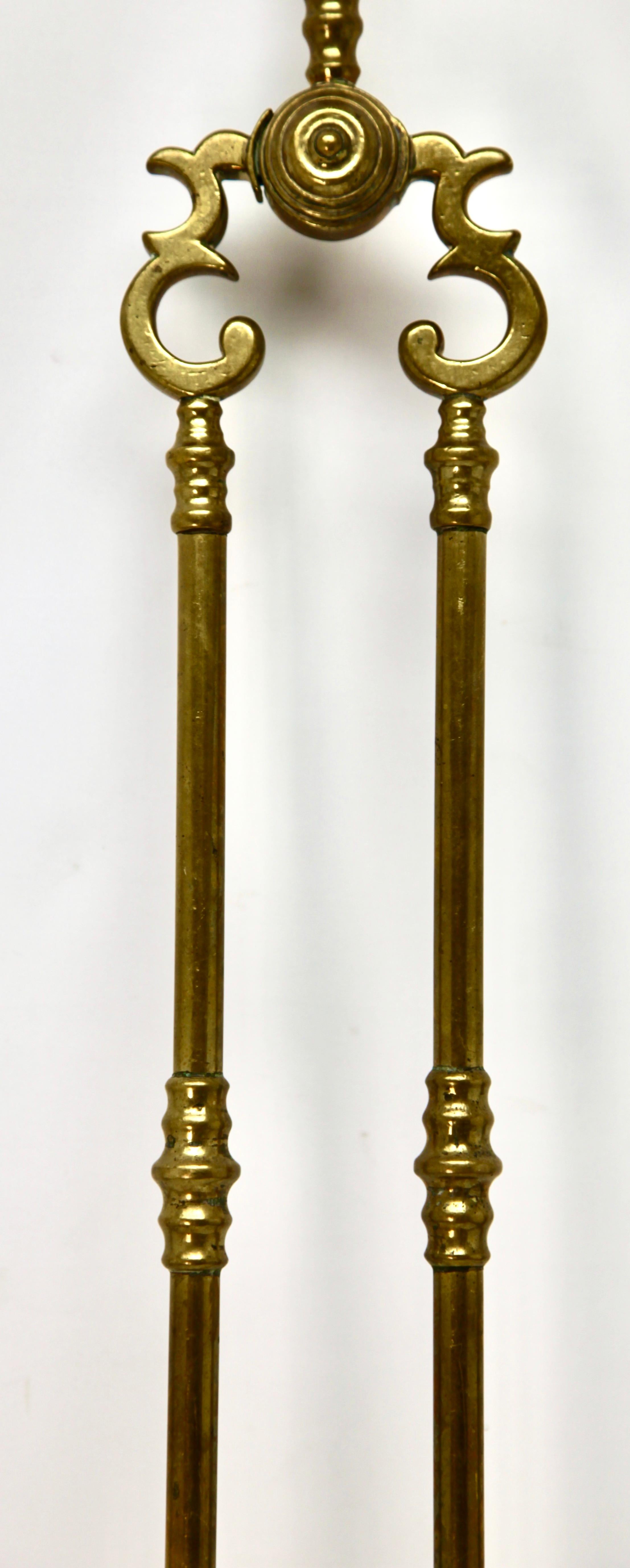 Sculptural Very Decorative Solid Brass Three-Piece Fire Tool Set, 1870s 9