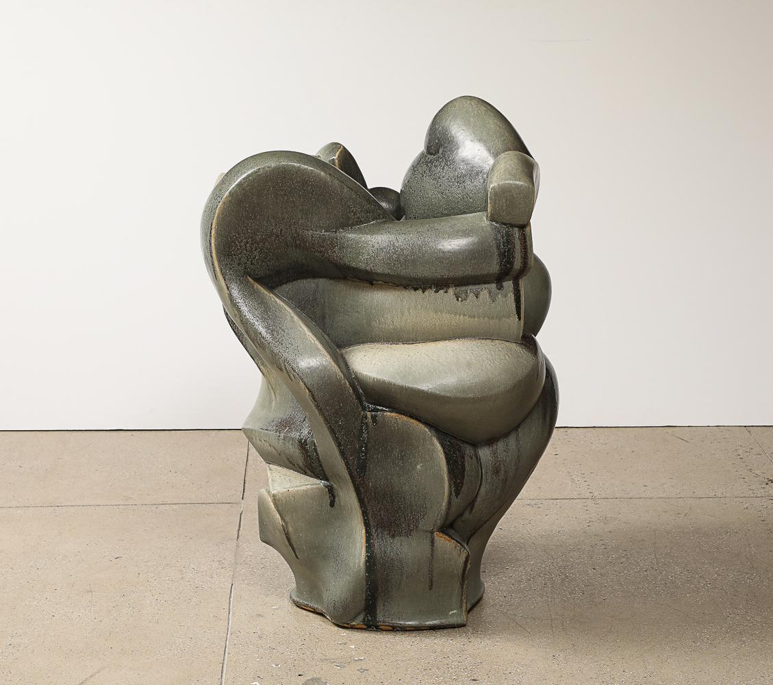 Glazed stoneware. Unique, wood-fired sculptural vessel.