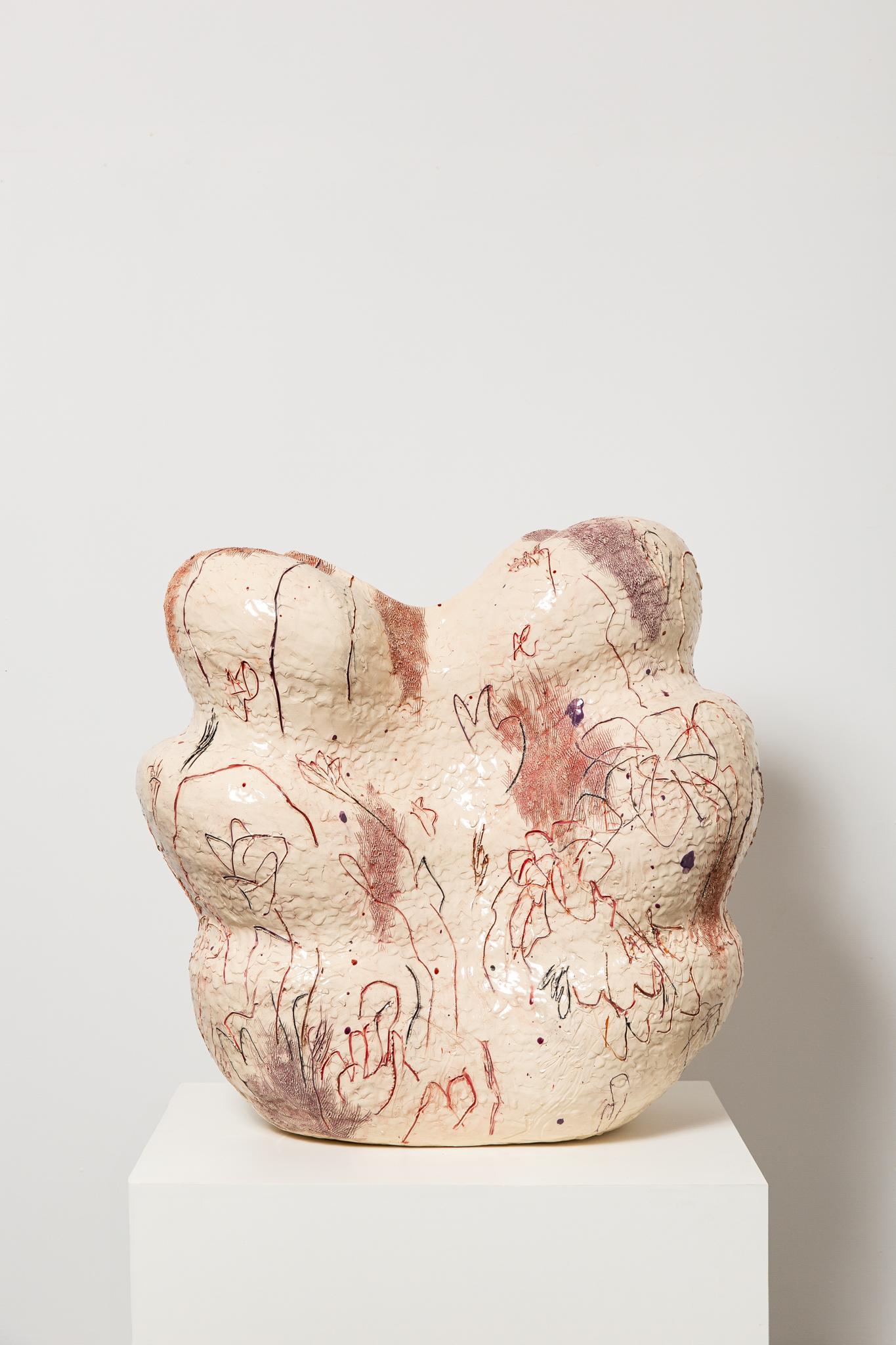 Glazed Sculptural Vessel by Jacque Faus For Sale