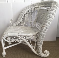 Sculptural Victorian Style Wicker Portrait Chair, Asymmetrical Rolled Right Arm