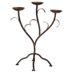 Sculptural Vintage 3-Arm Wrought Iron Candelabra, Handcrafted