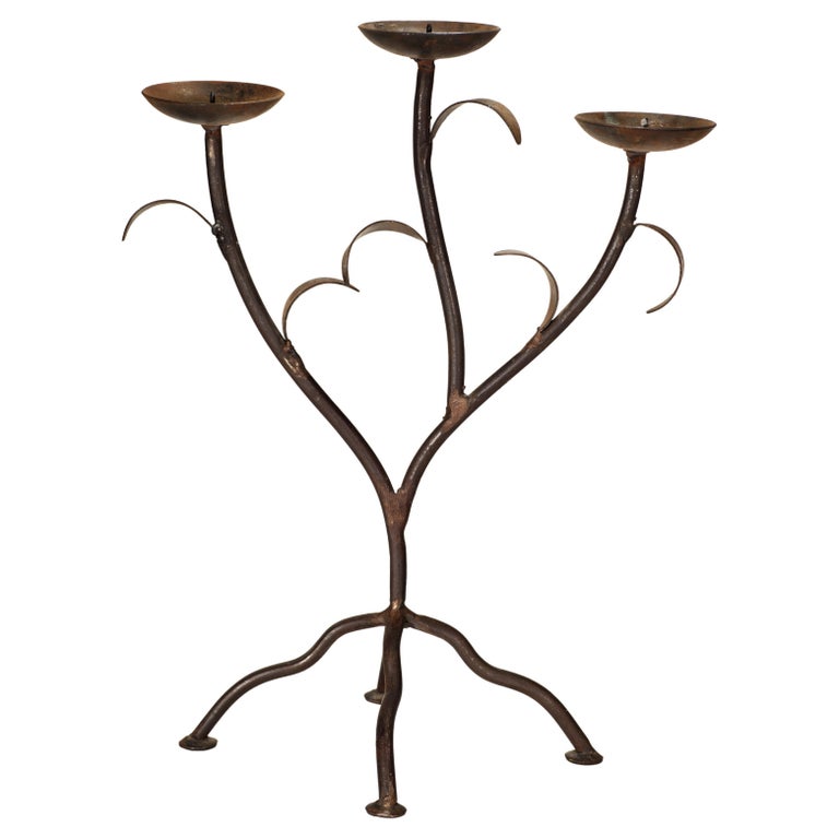 Chandelier Vintage En Fer Forgé – Blanc, Fabrication Française, Style Art Nouveau