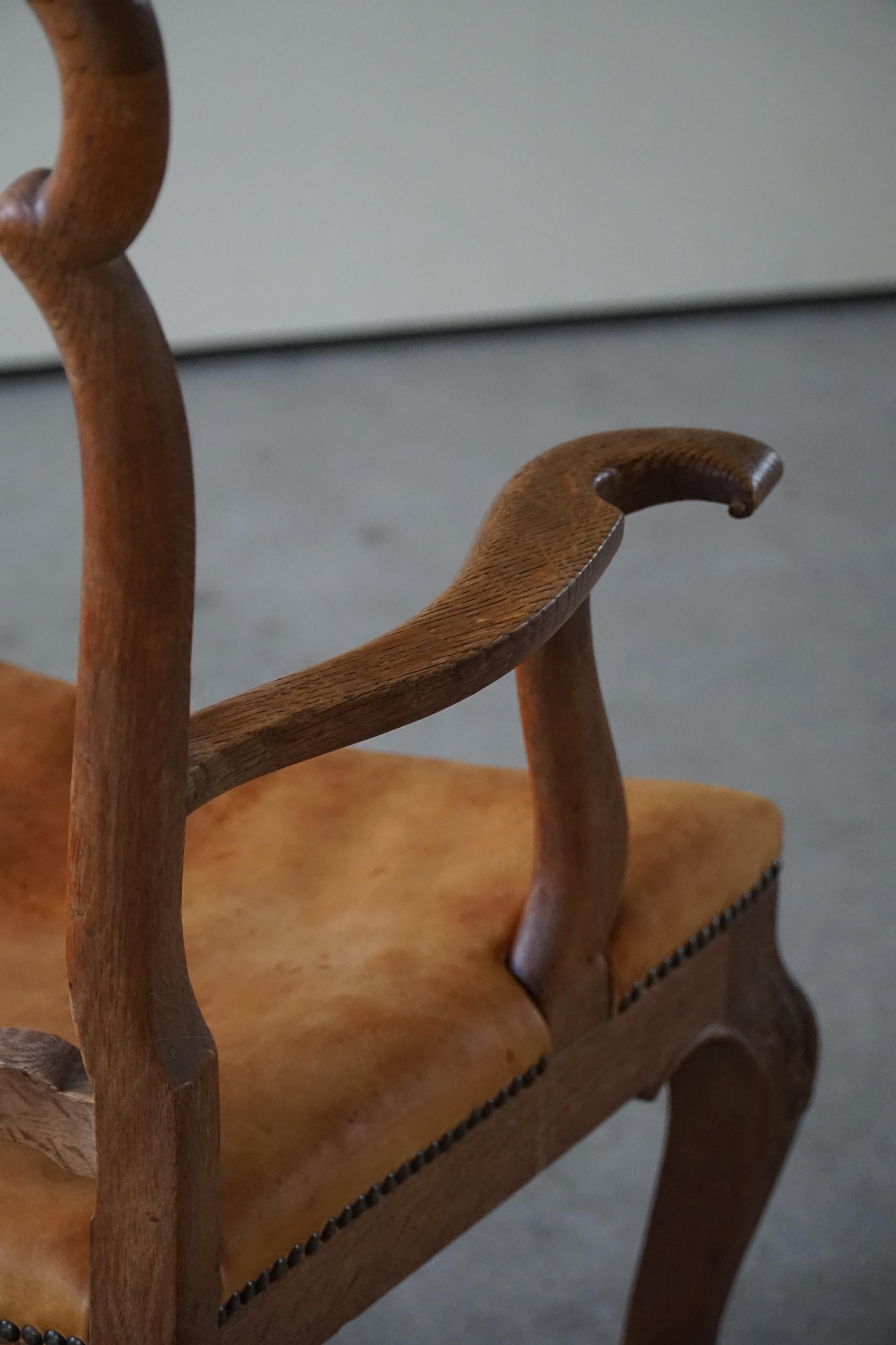  Sculptural Vintage Armchair in Oak and Leather, Danish Modern, 1940s For Sale 3
