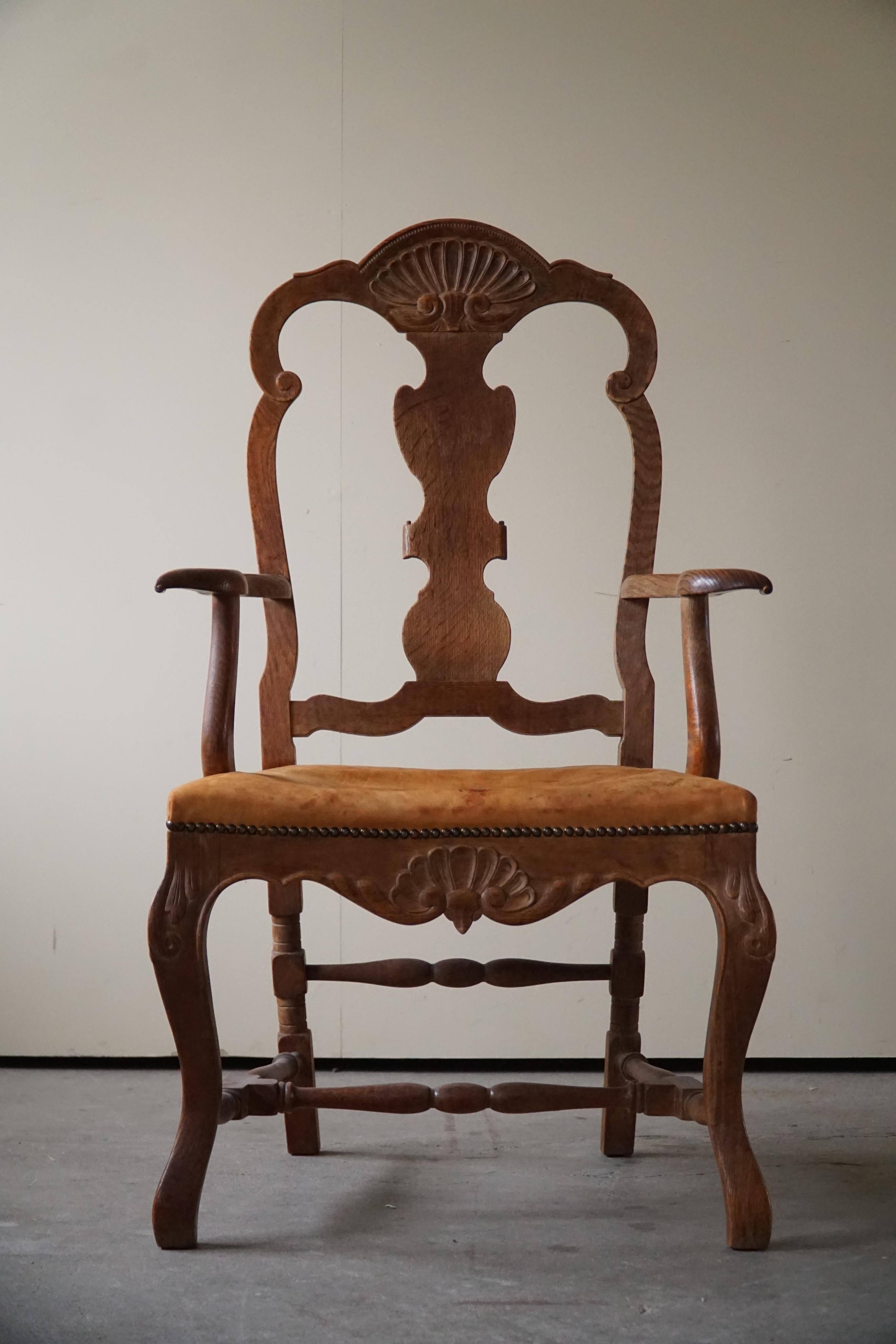  Sculptural Vintage Armchair in Oak and Leather, Danish Modern, 1940s For Sale 5