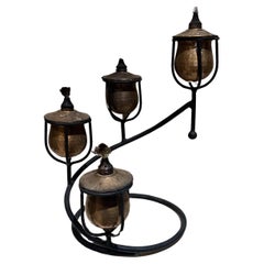 Sculptural Vintage Spanish Four Arm Candelabra Cast Iron Brass