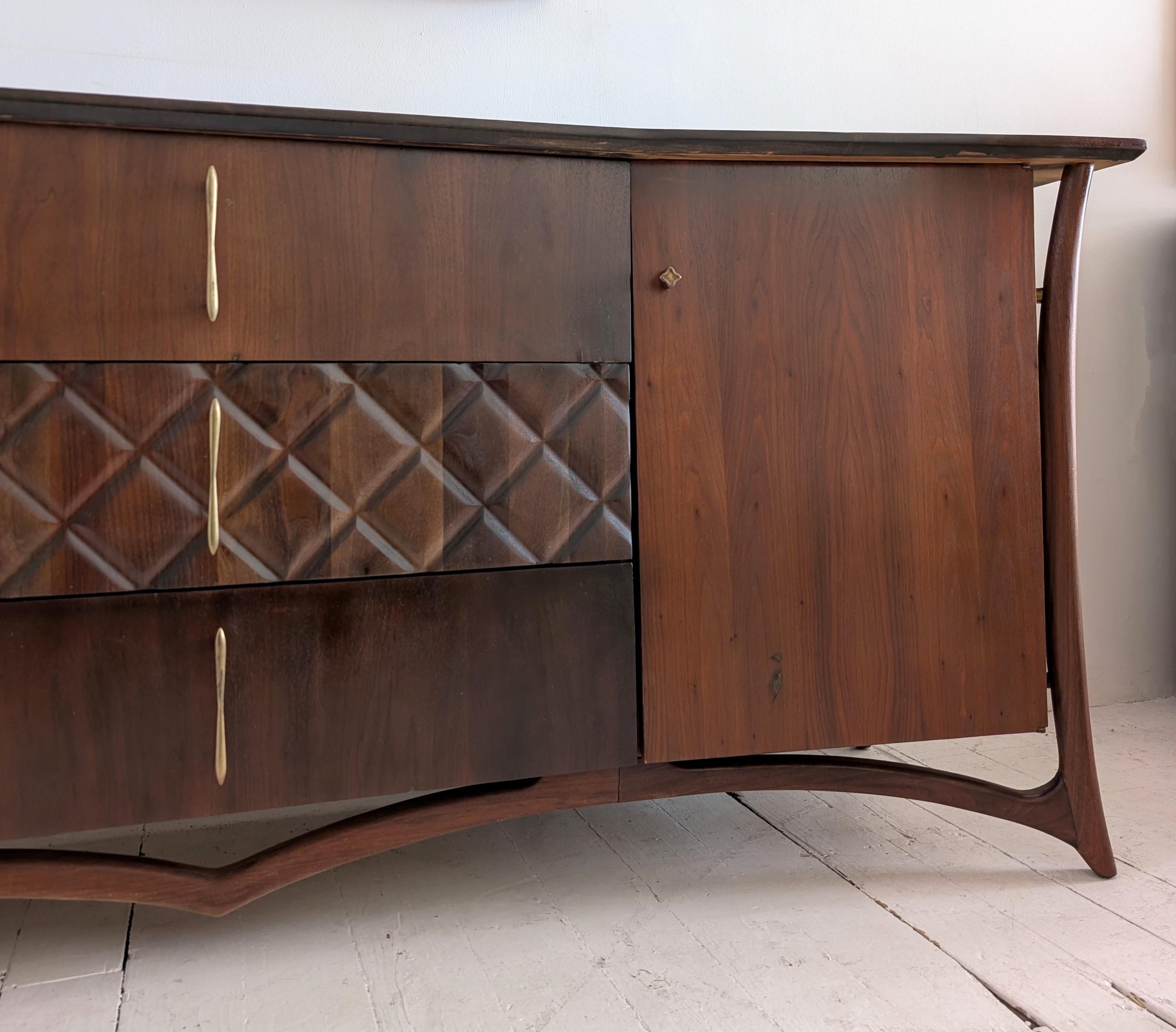 Mid-Century Modern Sculptural vintage Danish midcentury walnut sideboard by Piet Hein, 1960s For Sale