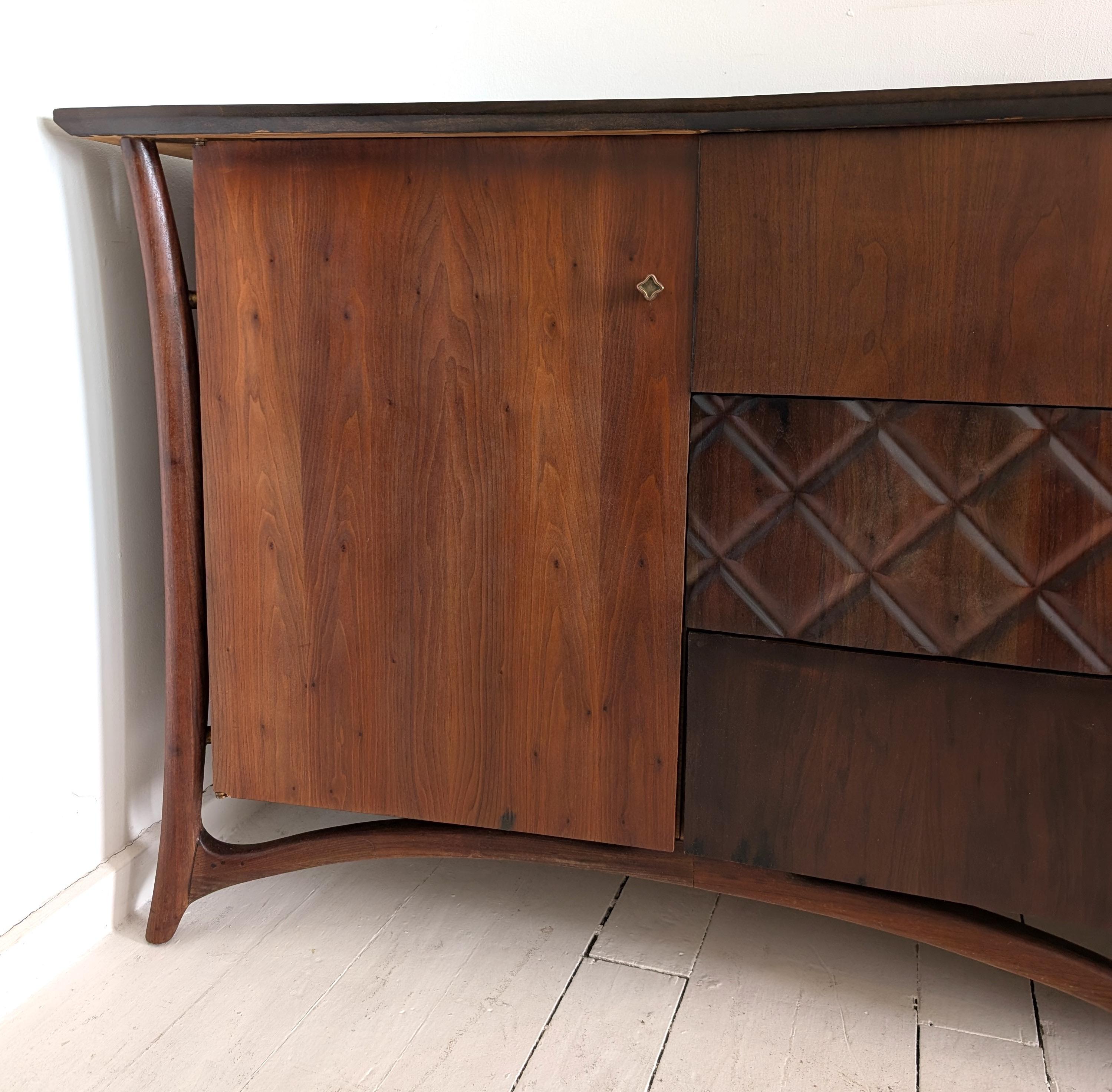 Sculptural vintage Danish midcentury walnut sideboard by Piet Hein, 1960s In Good Condition For Sale In Hastings, GB