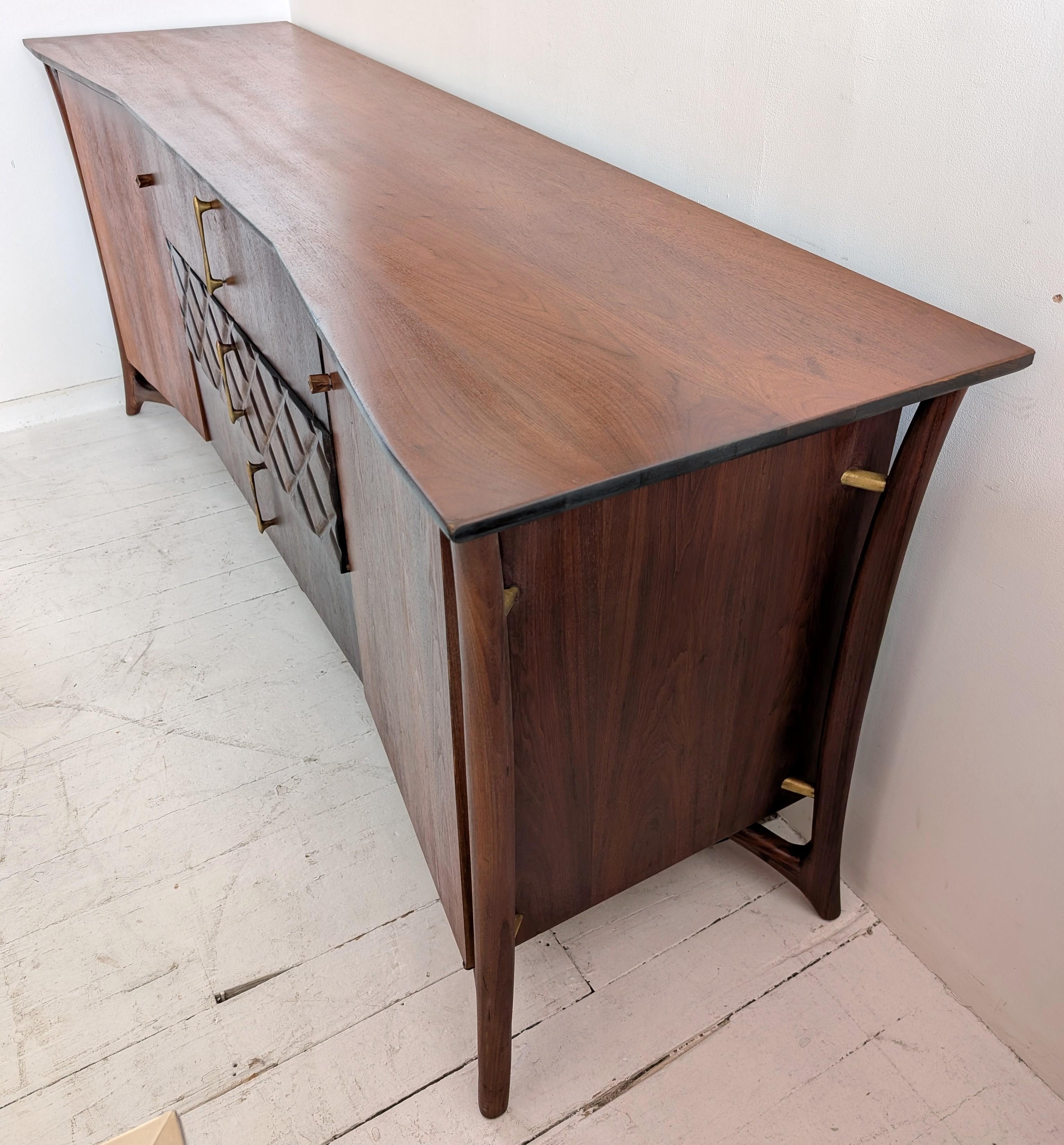 Metal Sculptural vintage Danish midcentury walnut sideboard by Piet Hein, 1960s For Sale