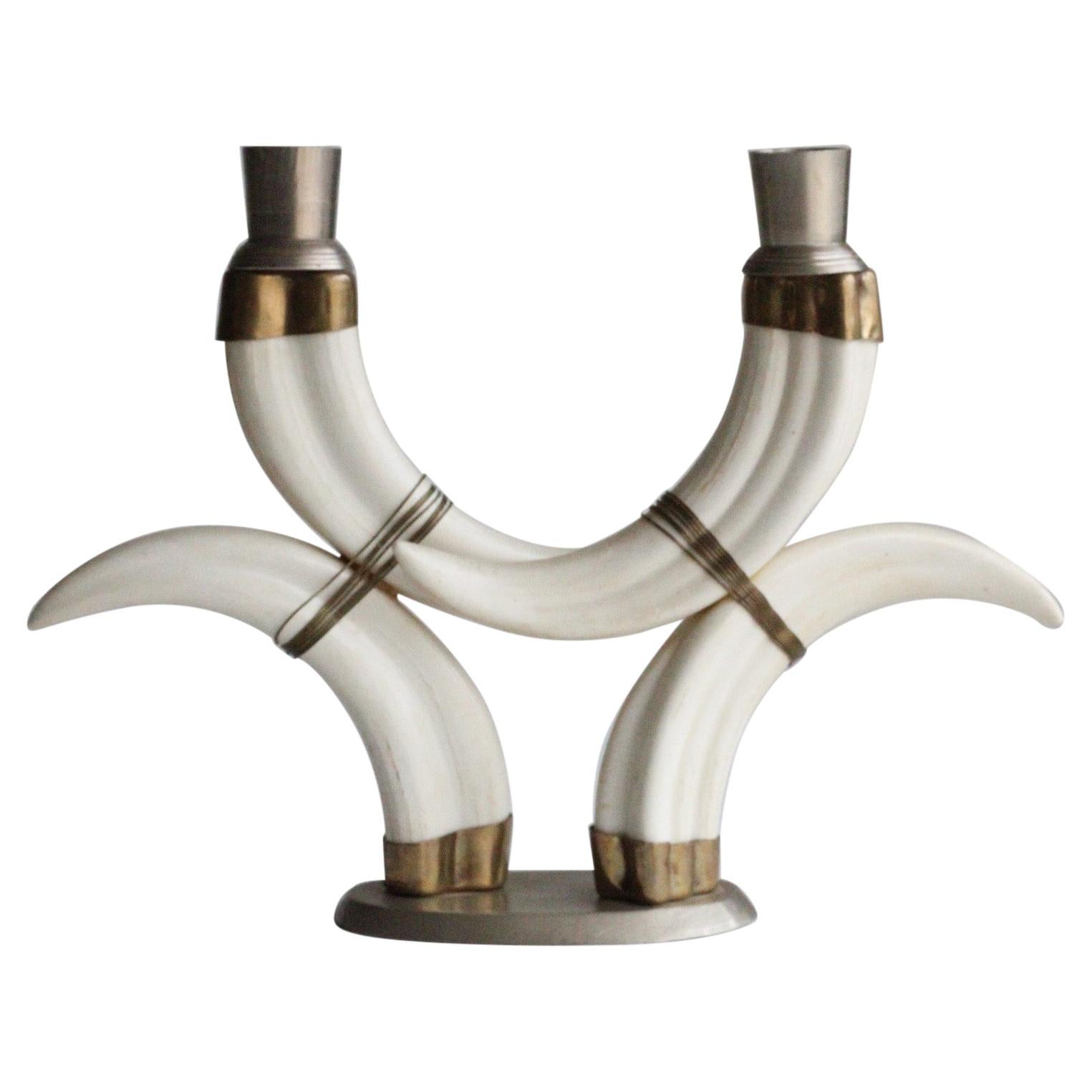 Sculptural Vintage Faux Tusk Horn Candleholder