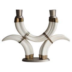 Sculptural Vintage Faux Tusk Horn Candleholder