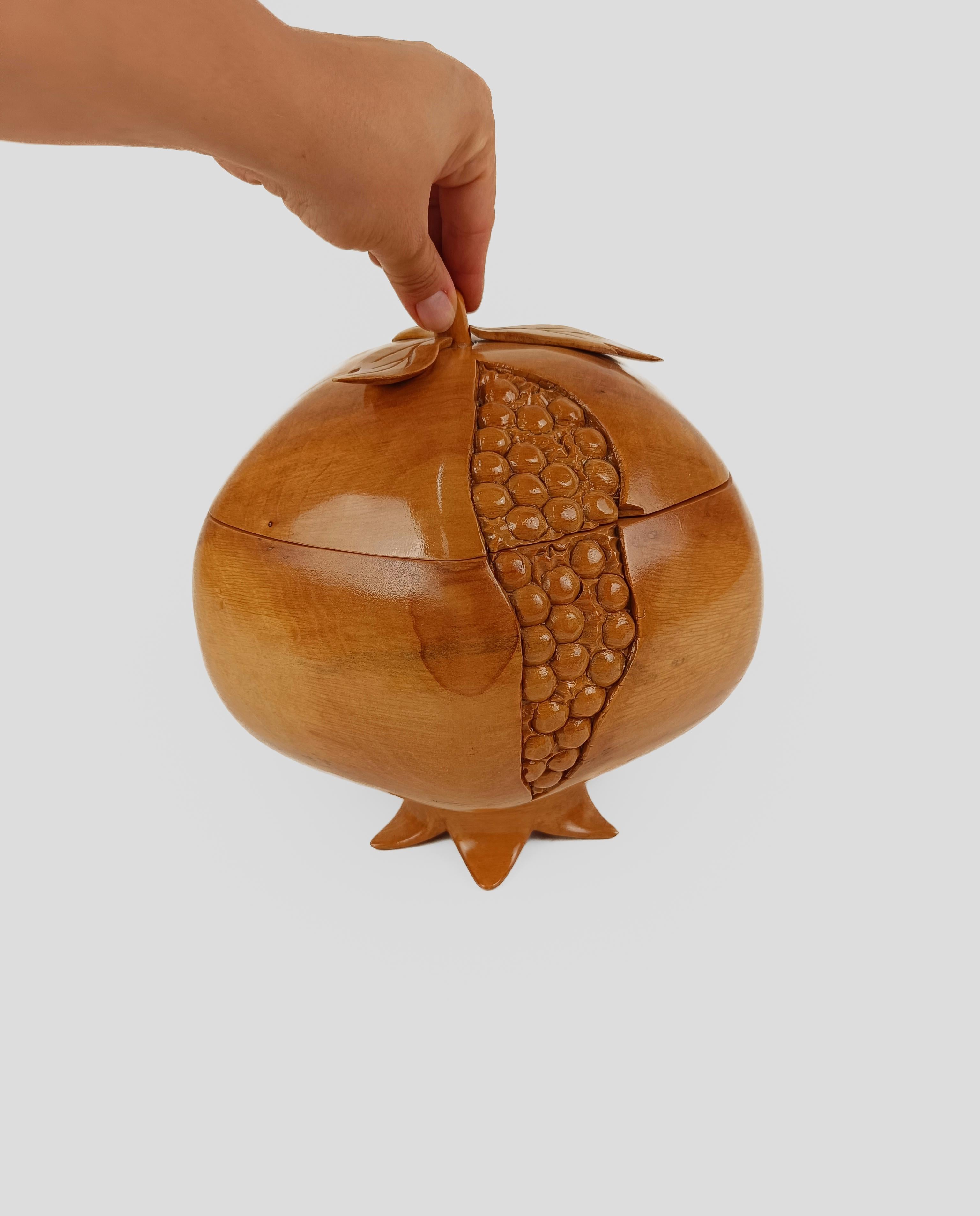 Sculptural Vintage Ice Bucket in maple wood carved in the shape of a pomegranate 8