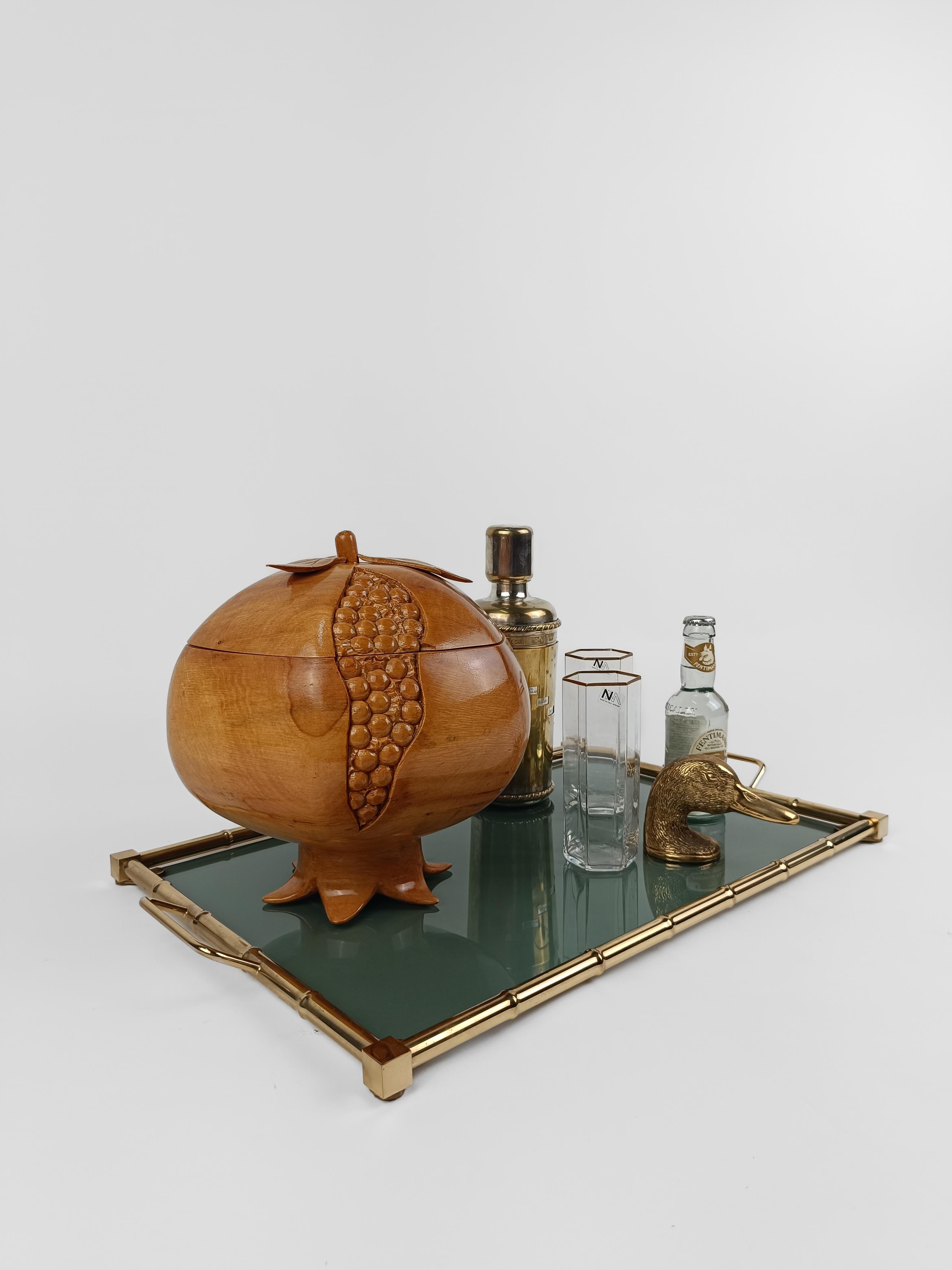 Sculptural Vintage Ice Bucket in maple wood carved in the shape of a pomegranate 9