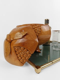 Sculptural Vintage Ice Bucket in maple wood carved in the shape of a pomegranate