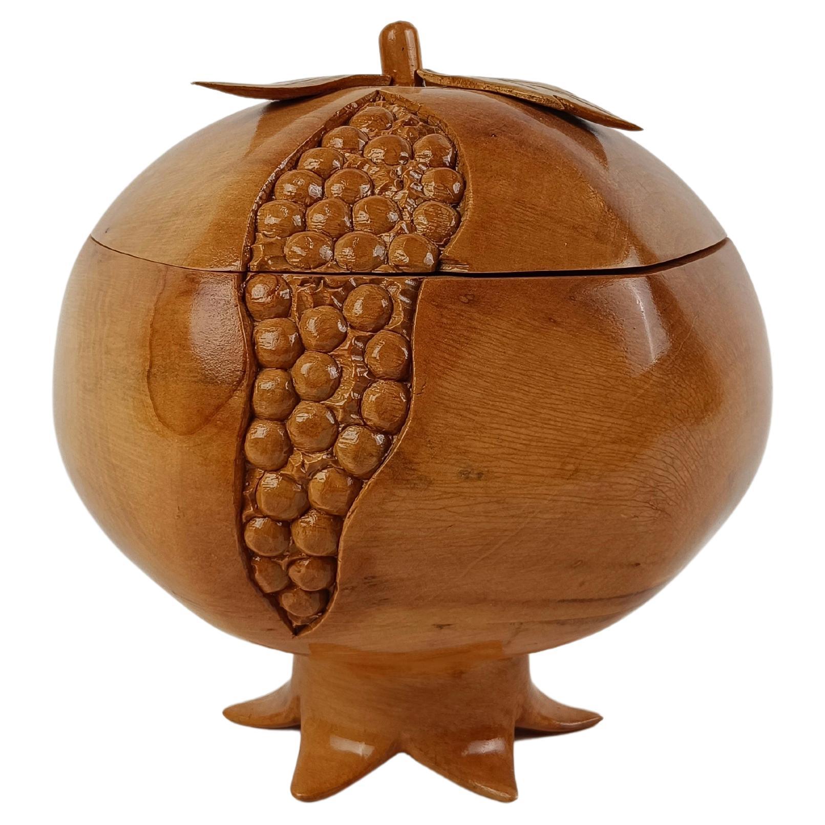 Sculptural Vintage Ice Bucket in maple wood carved in the shape of a pomegranate