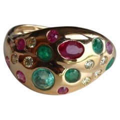Sculptural Vintage Inspired Ring with Precious Natural Gems