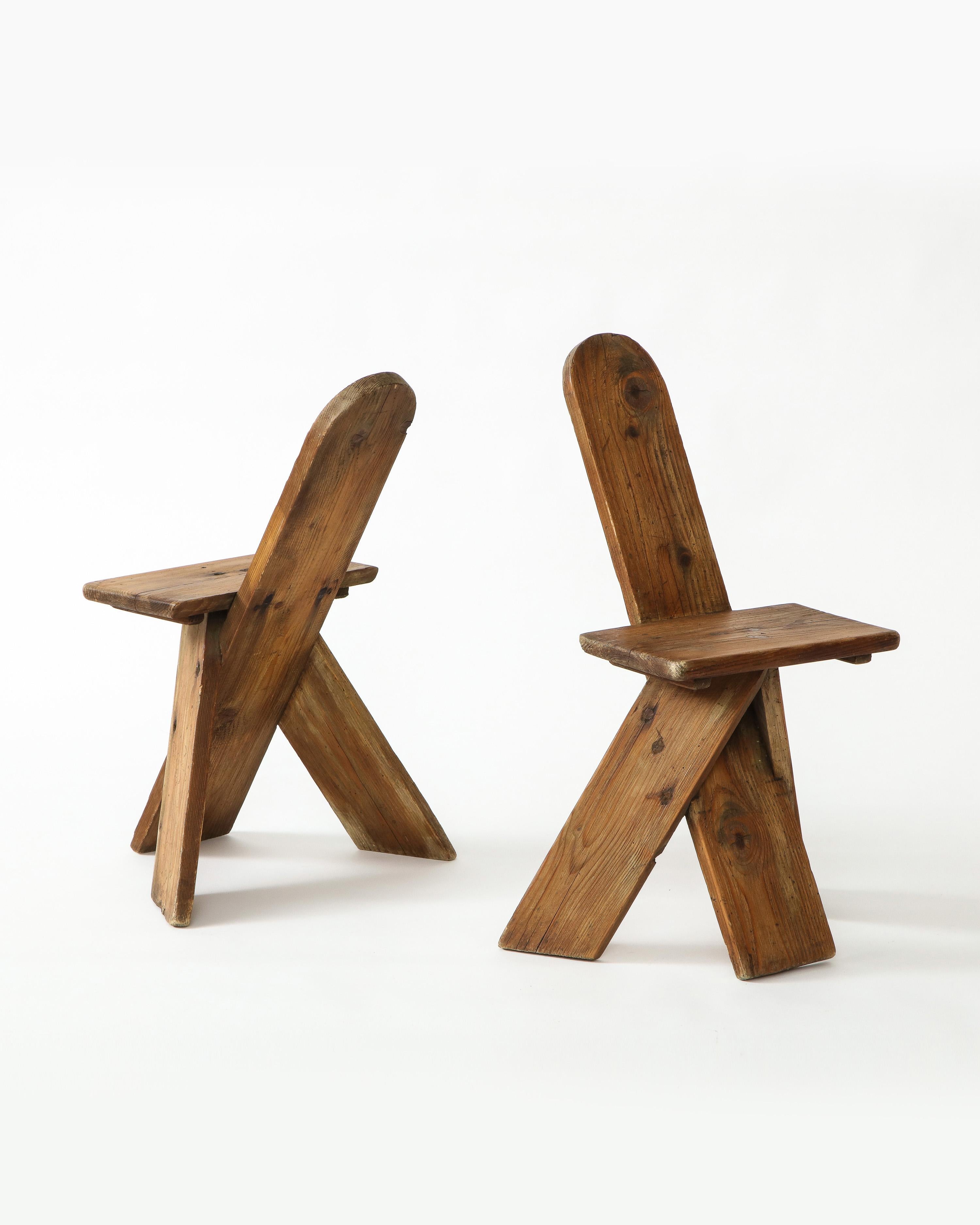 Sculptural Vintage Organic Modern Pine Side Chairs, France, 1960s In Good Condition In New York, NY