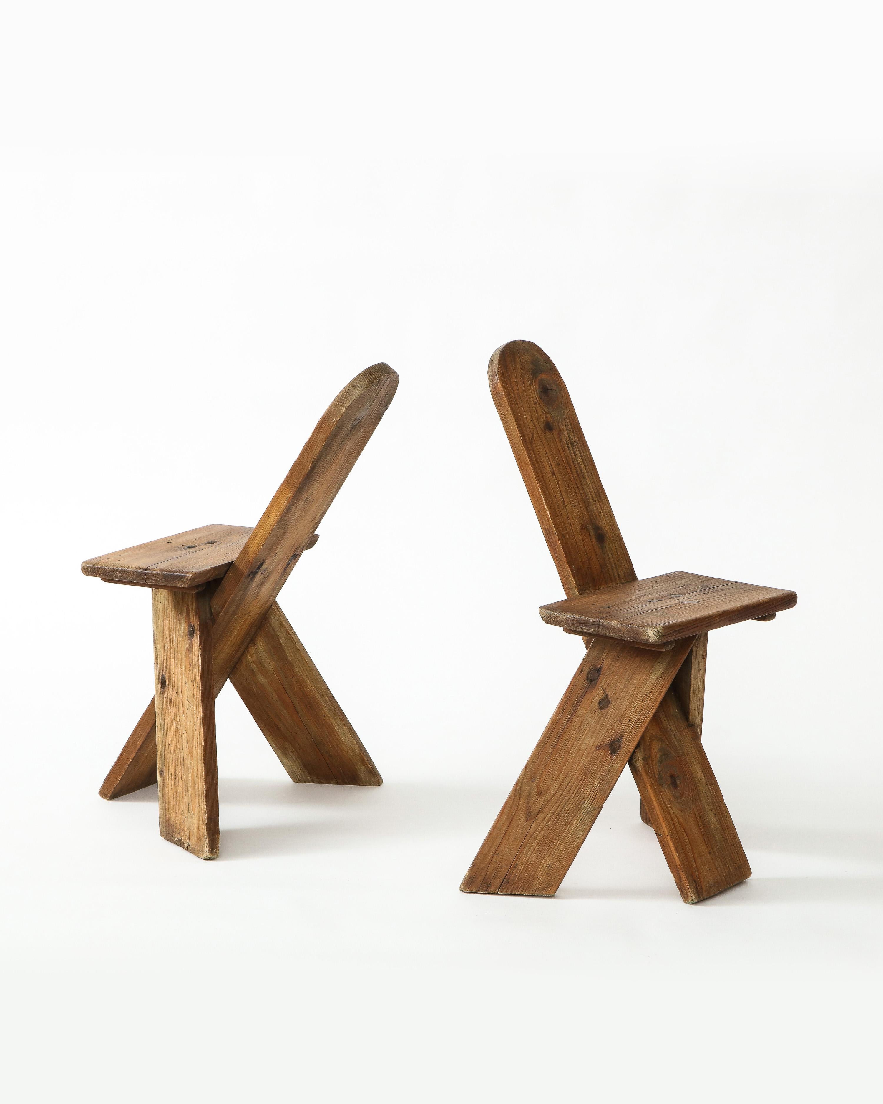 Mid-20th Century Sculptural Vintage Organic Modern Pine Side Chairs, France, 1960s