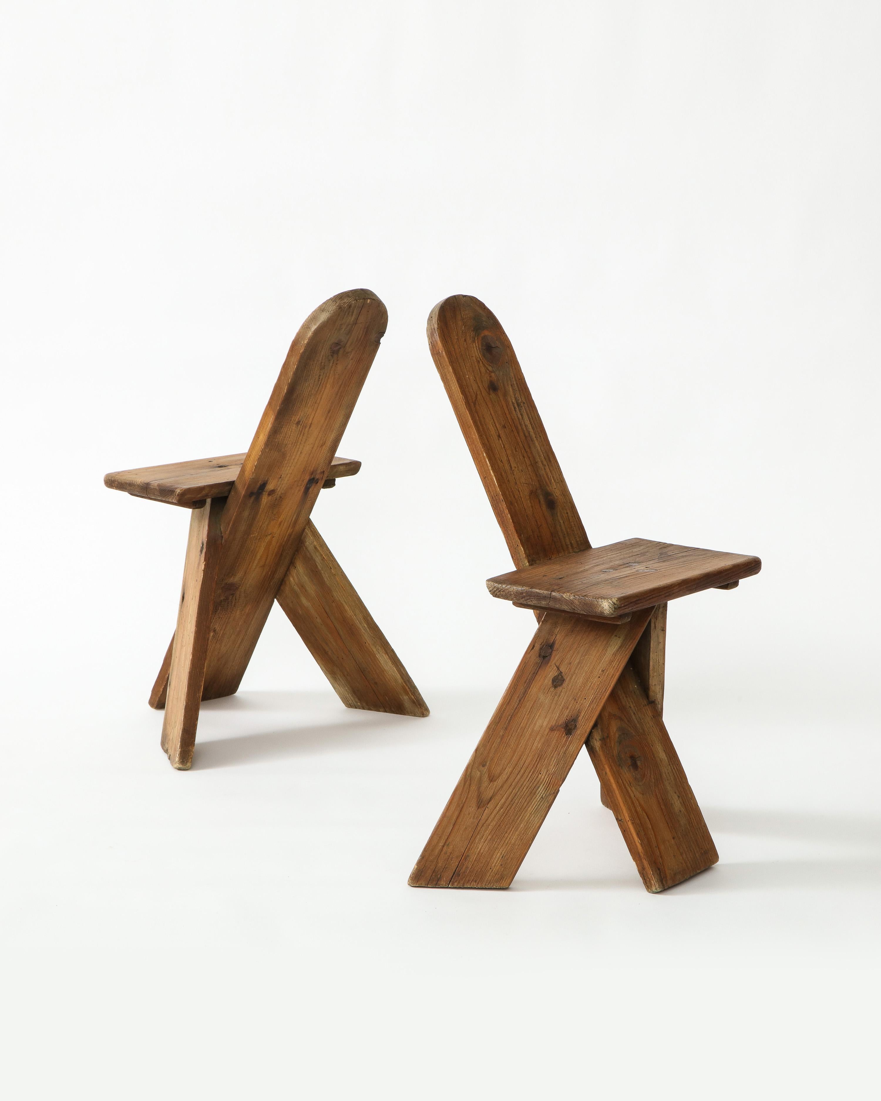Sculptural Vintage Organic Modern Pine Side Chairs, France, 1960s 1