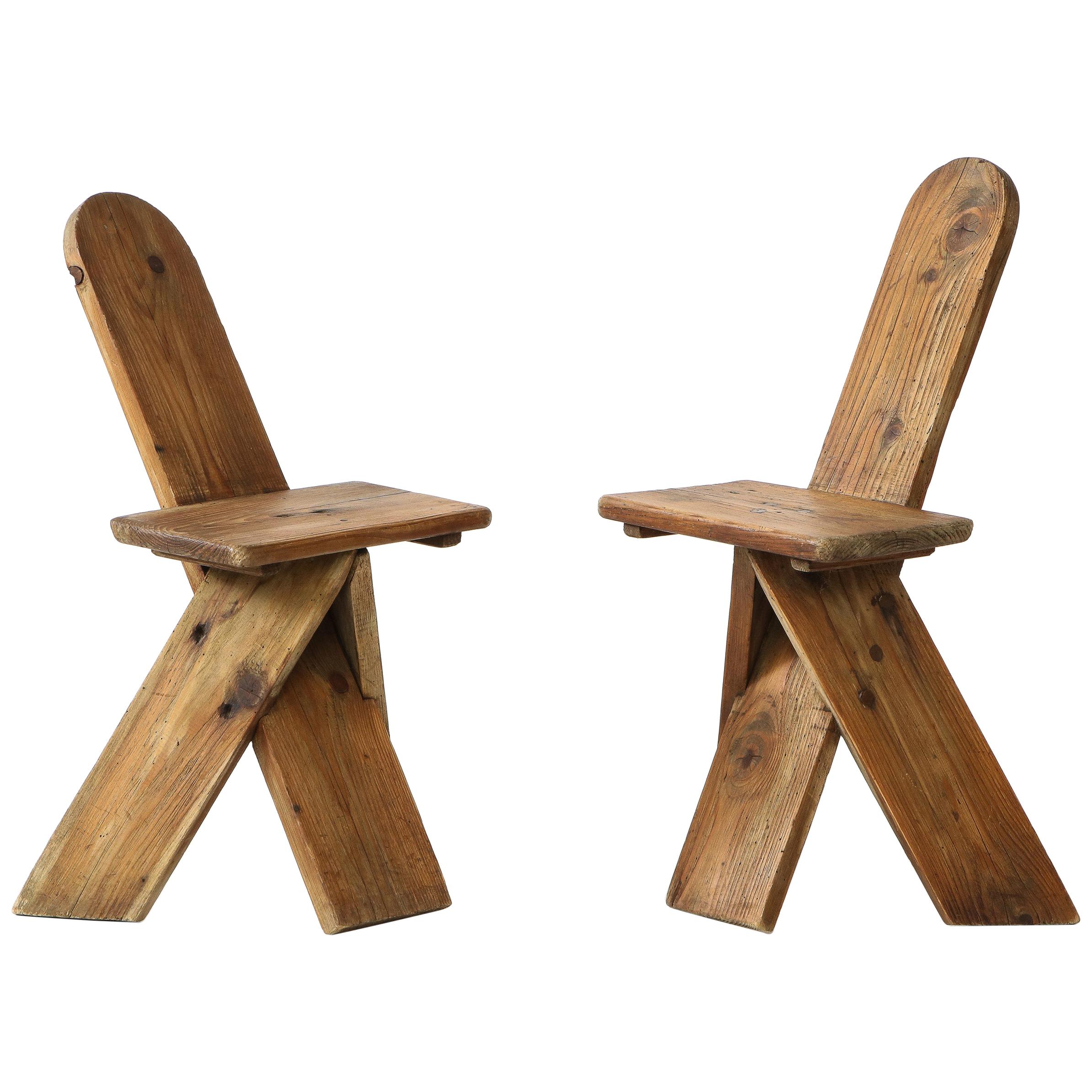 Sculptural Vintage Organic Modern Pine Side Chairs, France, 1960s