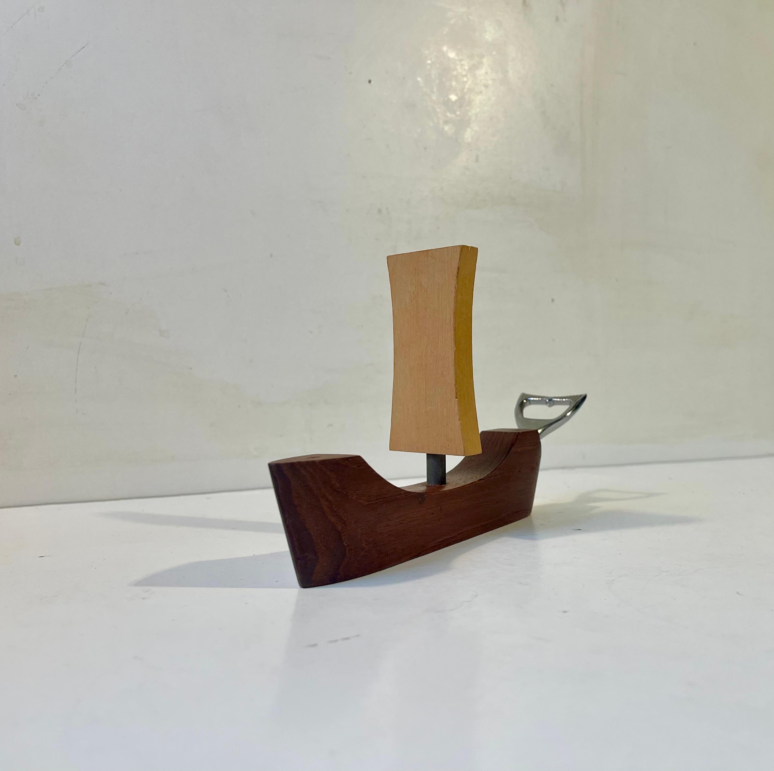 Scandinavian Modern Sculptural Vintage Scandinavian Viking Ship Corkscrew & Bottle Opener For Sale