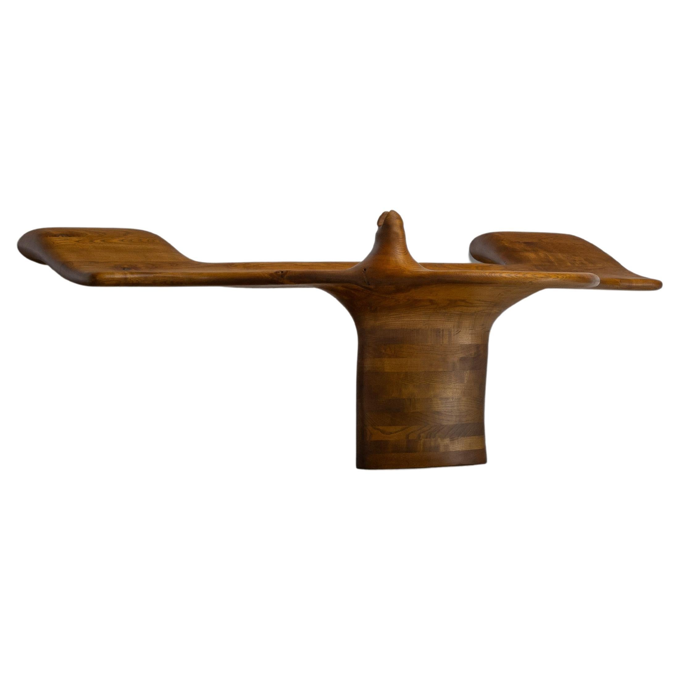 Tavolo scultoreo da parete in legno di frassino Wood 1970 in vendita