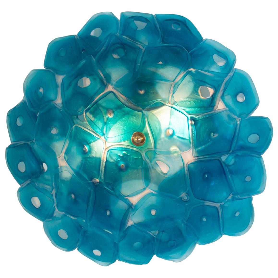 Sculptural Wall Sconce in Slumped and Fused Blue Glass by Jeff Zimmerman, 2018