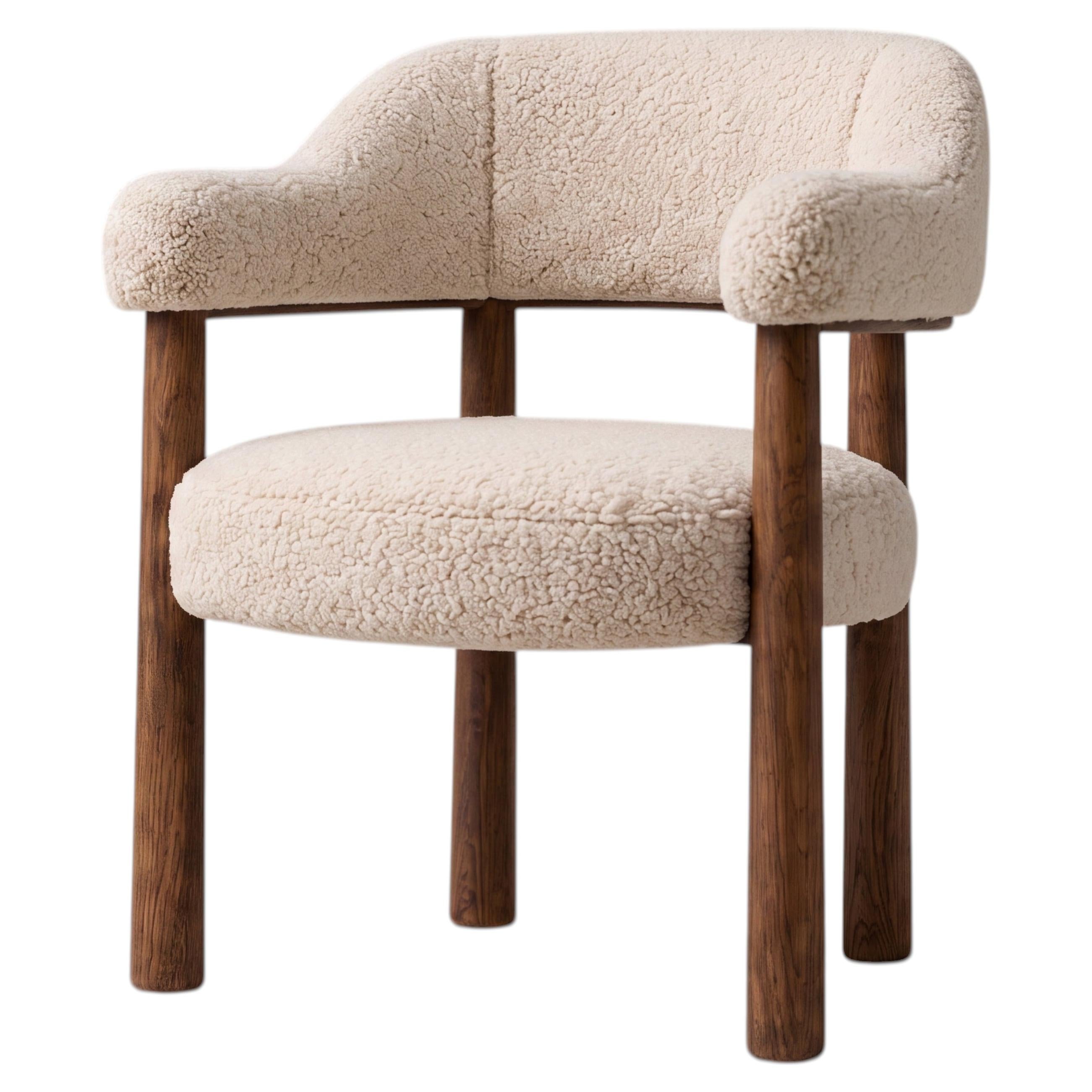 Sculptural Walnut and Bouclé Dining Chair - Ripple No. 1 By Sidani Design