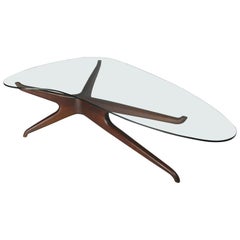 Sculptural Walnut and Glass Cocktail Table