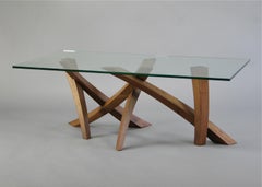 Sculptural Walnut and Glass  Oval Coffee Table Thomas Throop Black Creek Designs