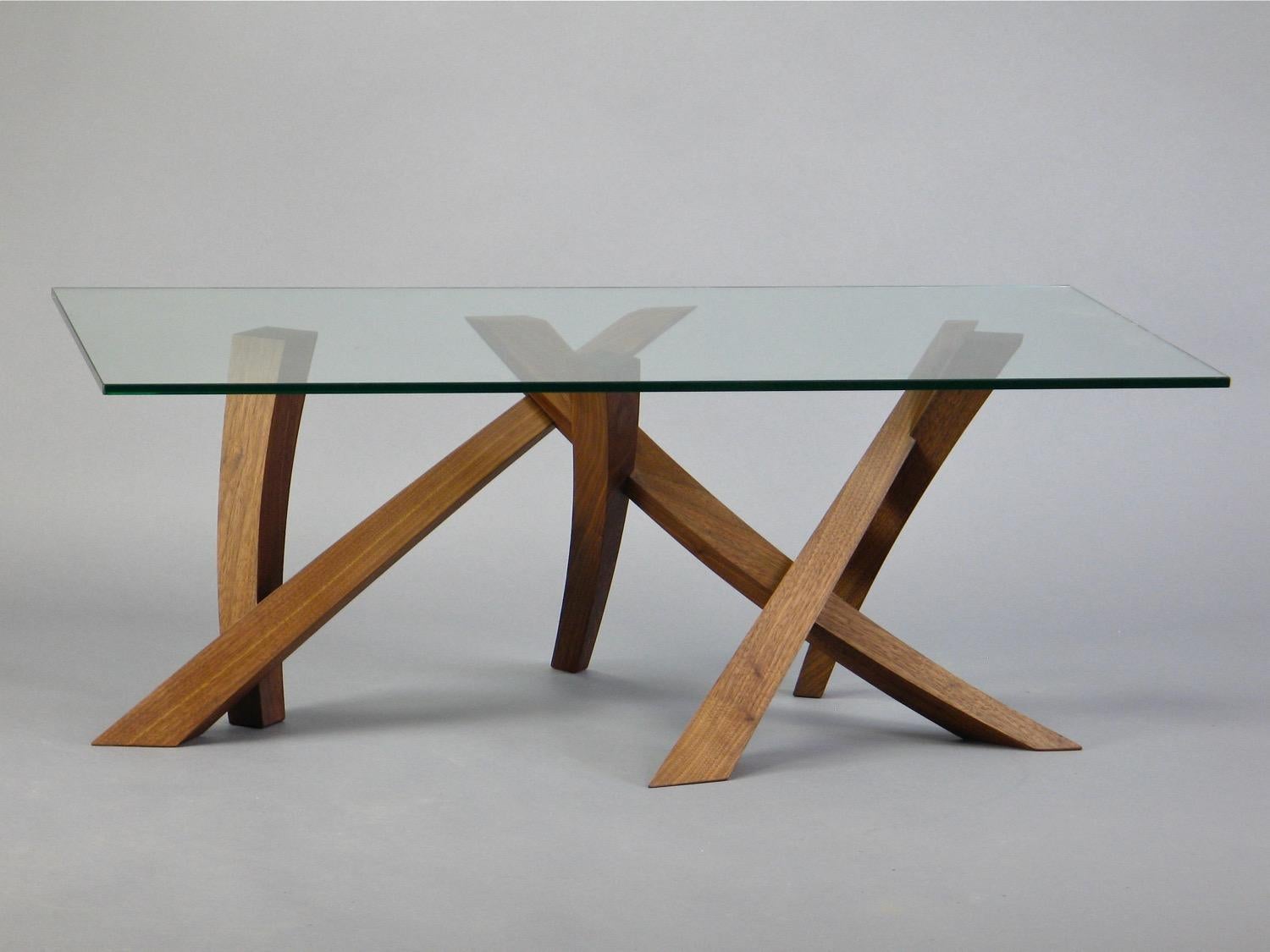 Contemporary Sculptural Walnut and Glass Coffee Table by Thomas Throop/ Black Creek Designs For Sale