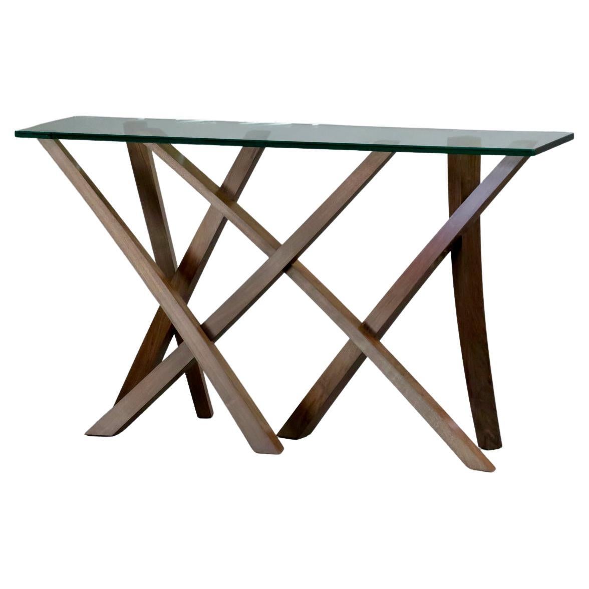 Table console sculpturale en noyer et verre de Thomas Throop/Noir Creek Designs en vente