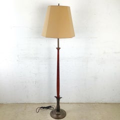 Sculptural Walnut and Patinated Metal Floor Lamp in the Style of Laurel Lamp Co